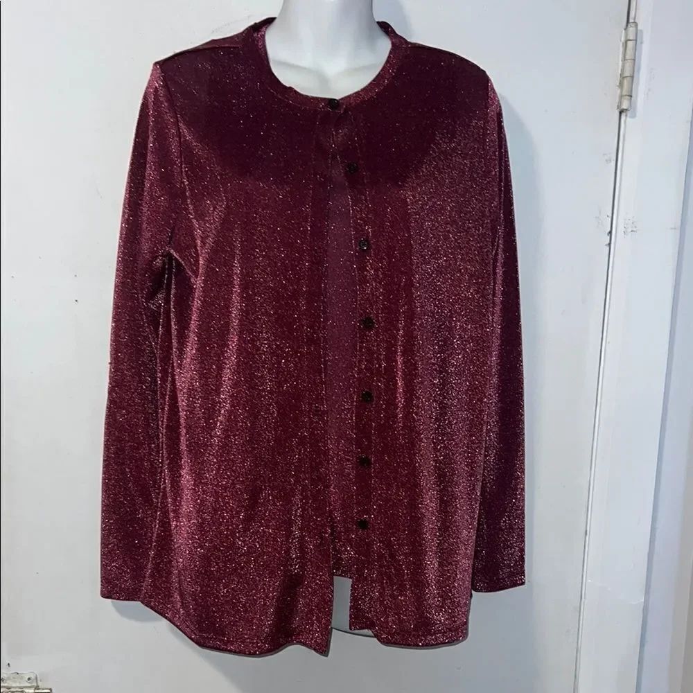LOGO LAYERS BY LORI GOLDSTEIN Magenta Sparkle Tank Top and Cardigan Set-S
